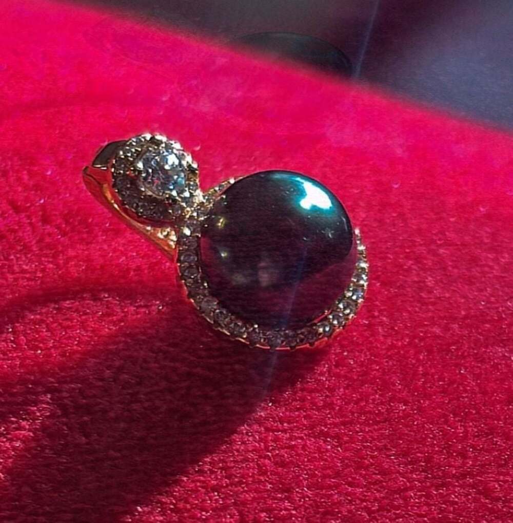 Tahitian Black Pearl Pendant with Halo in 18k Gold Plated Setting